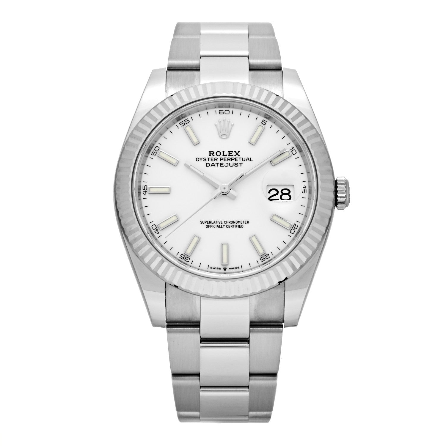 Rolex Stainless Steel 18K White Gold 41mm Oyster Perpetual Datejust Watch White 126334 1 of 5