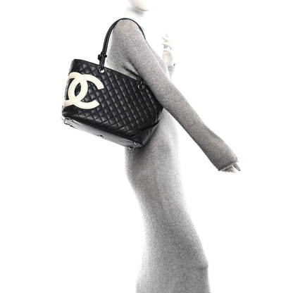 Chanel Calfskin Quilted Large Cambon Tote Black White 2 of 10