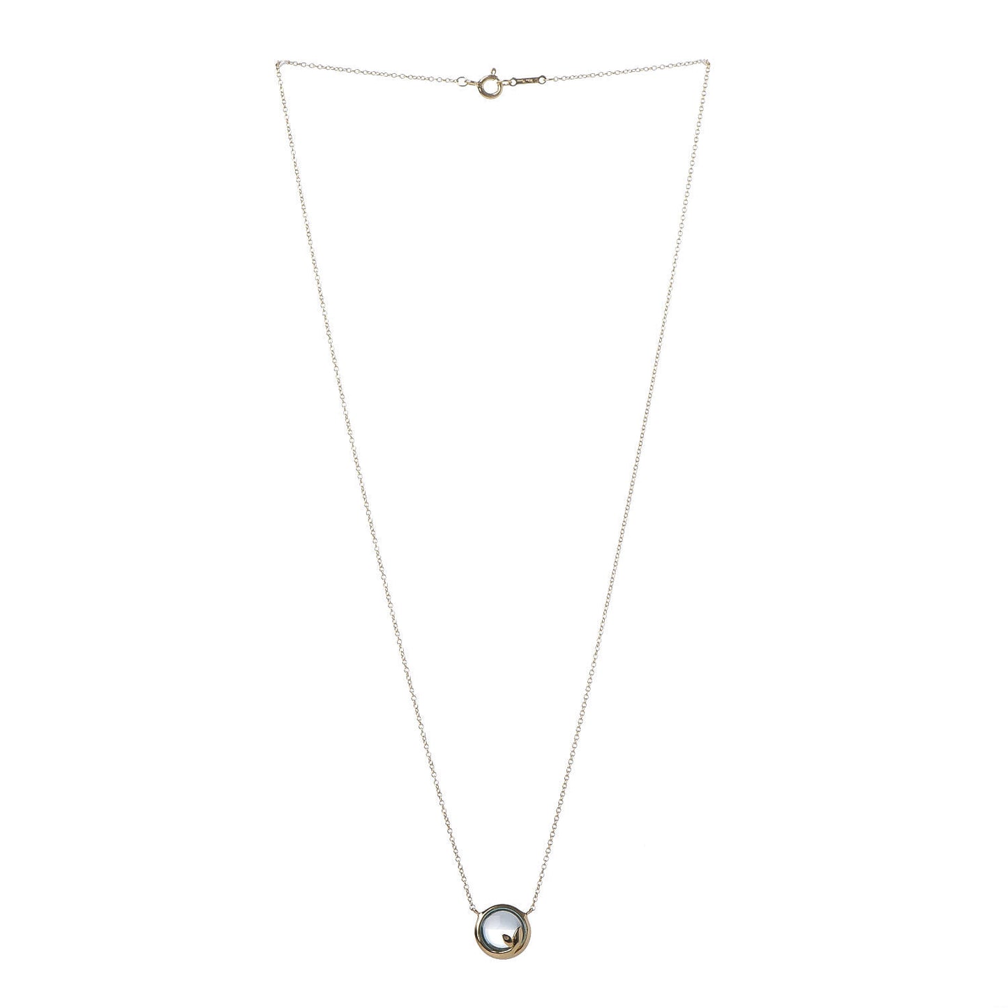18K Yellow Gold Blue Topaz Olive Leaf Pendant Necklace