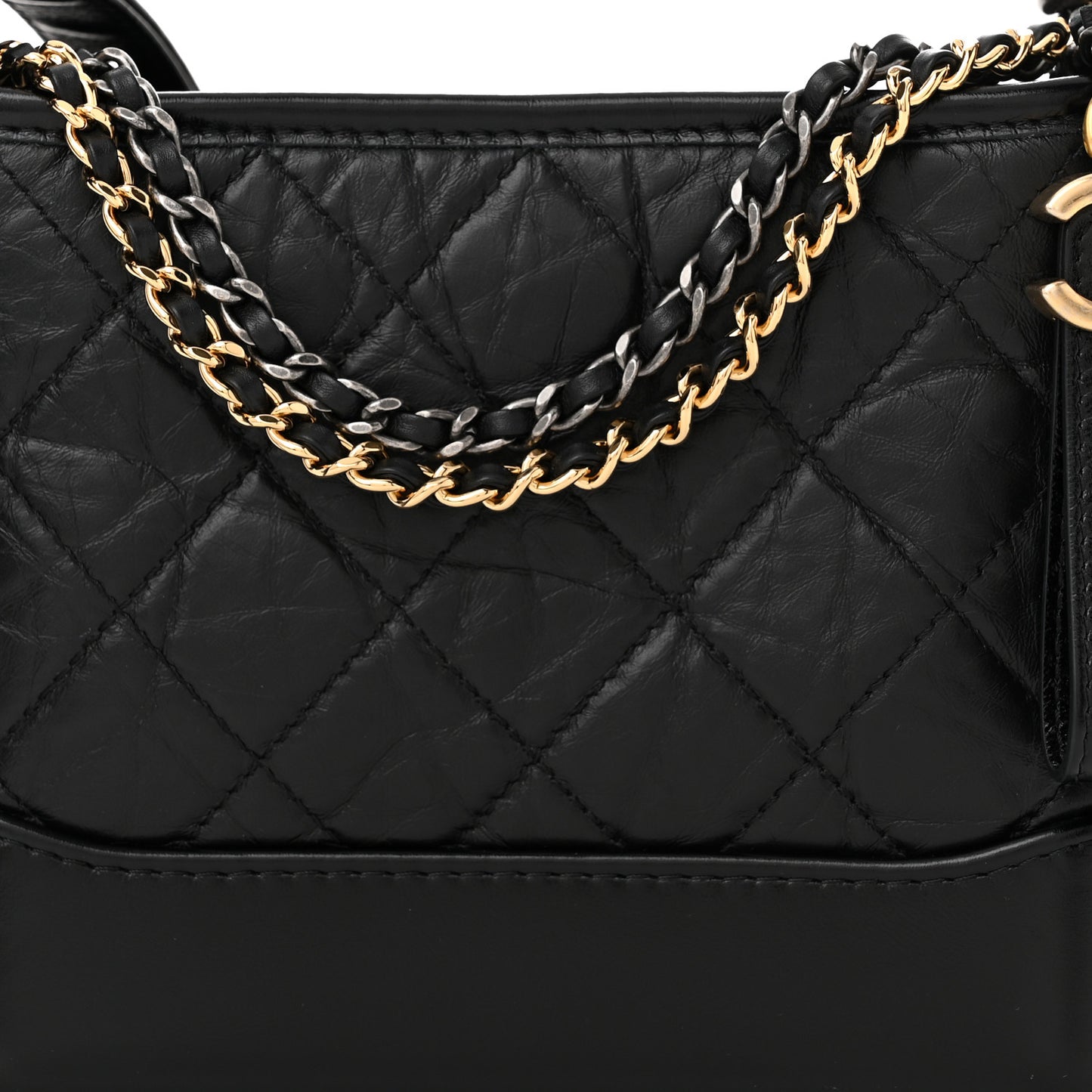 Aged Calfskin Quilted Small Gabrielle Hobo Black