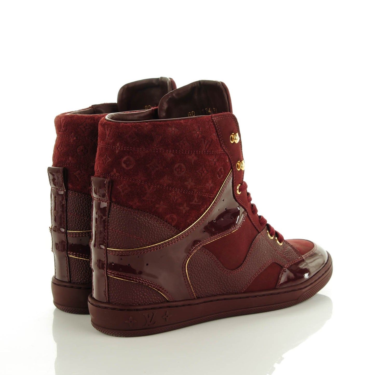 Calfskin Patent Suede Monogram Cliff Top Wedge Sneakers 39 Bordeaux