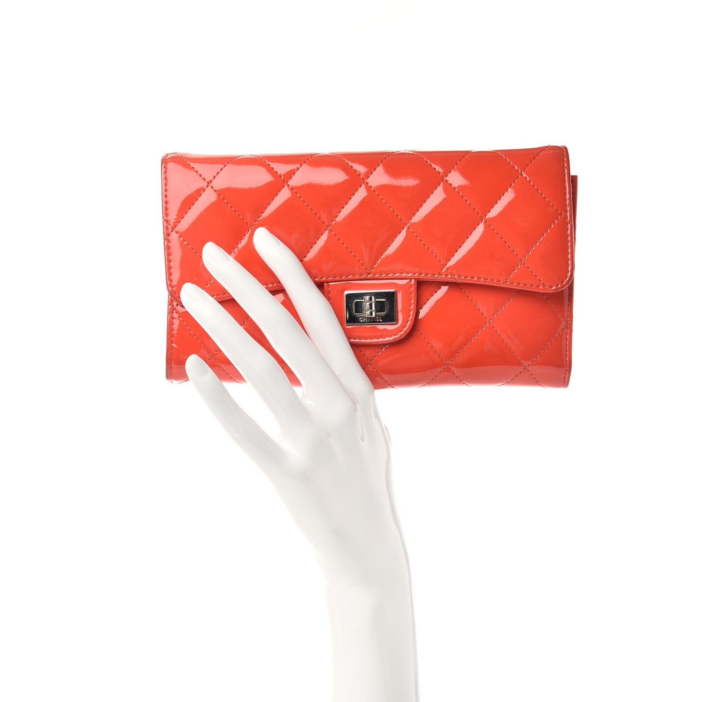 Patent Quilted Reissue Long Flap Wallet Orange