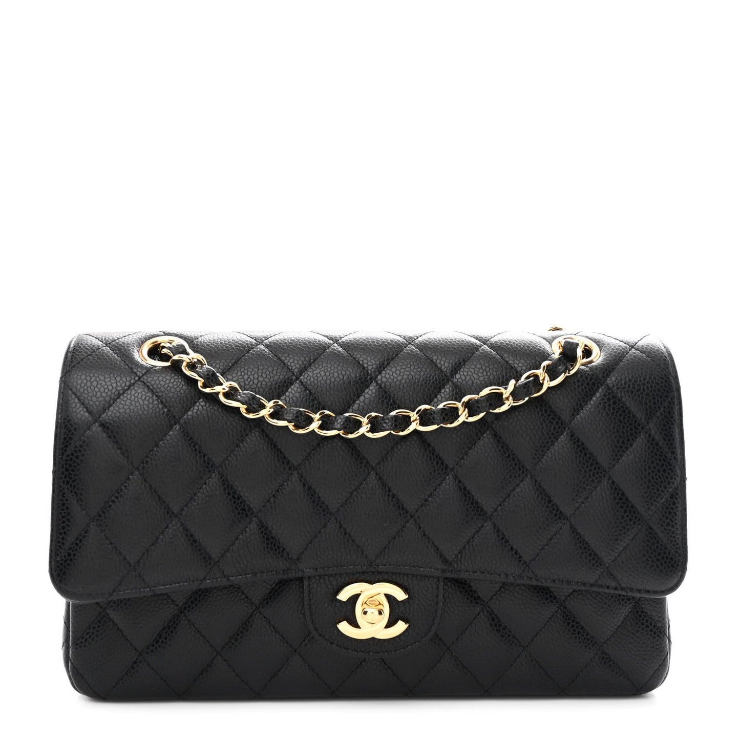 Caviar Quilted Medium Double Flap Black