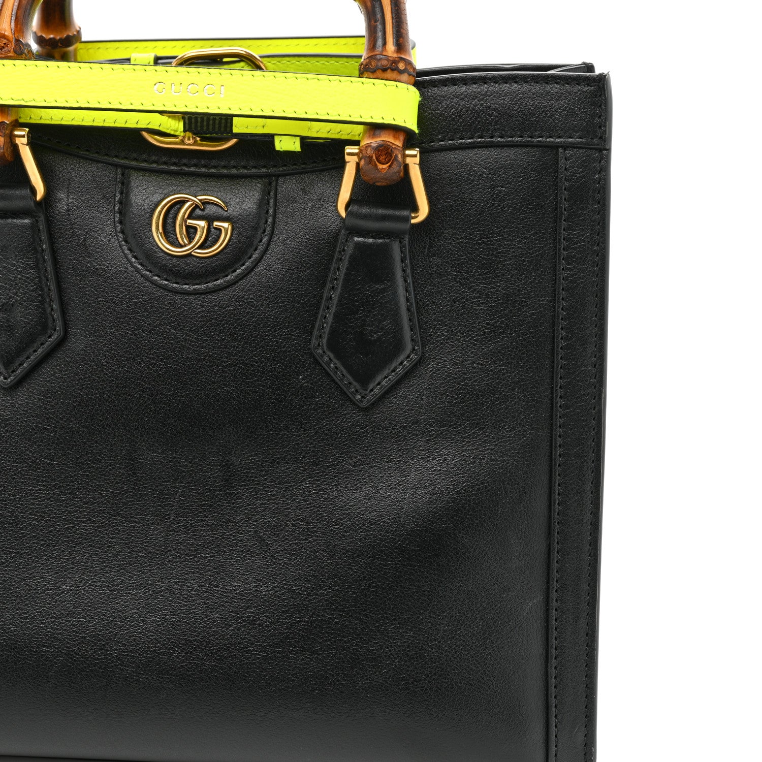 Gucci Calfskin Small Diana Tote Bag Black Yellow Fluo 14 of 19