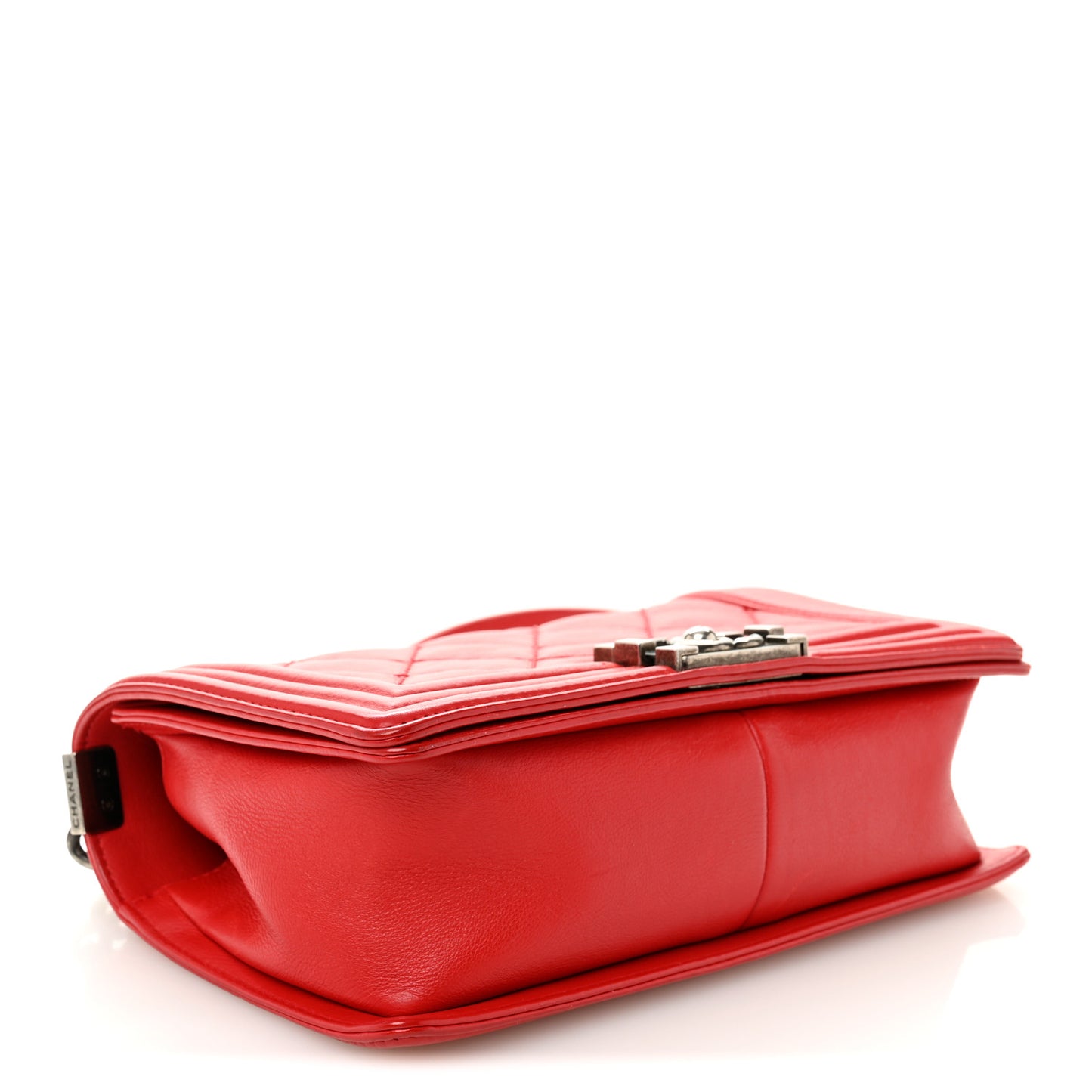 Calfskin Quilted Double Stitch Medium Boy Flap Red