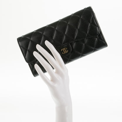 Chanel Caviar Quilted Large Gusset Flap Wallet Black 2 of 8