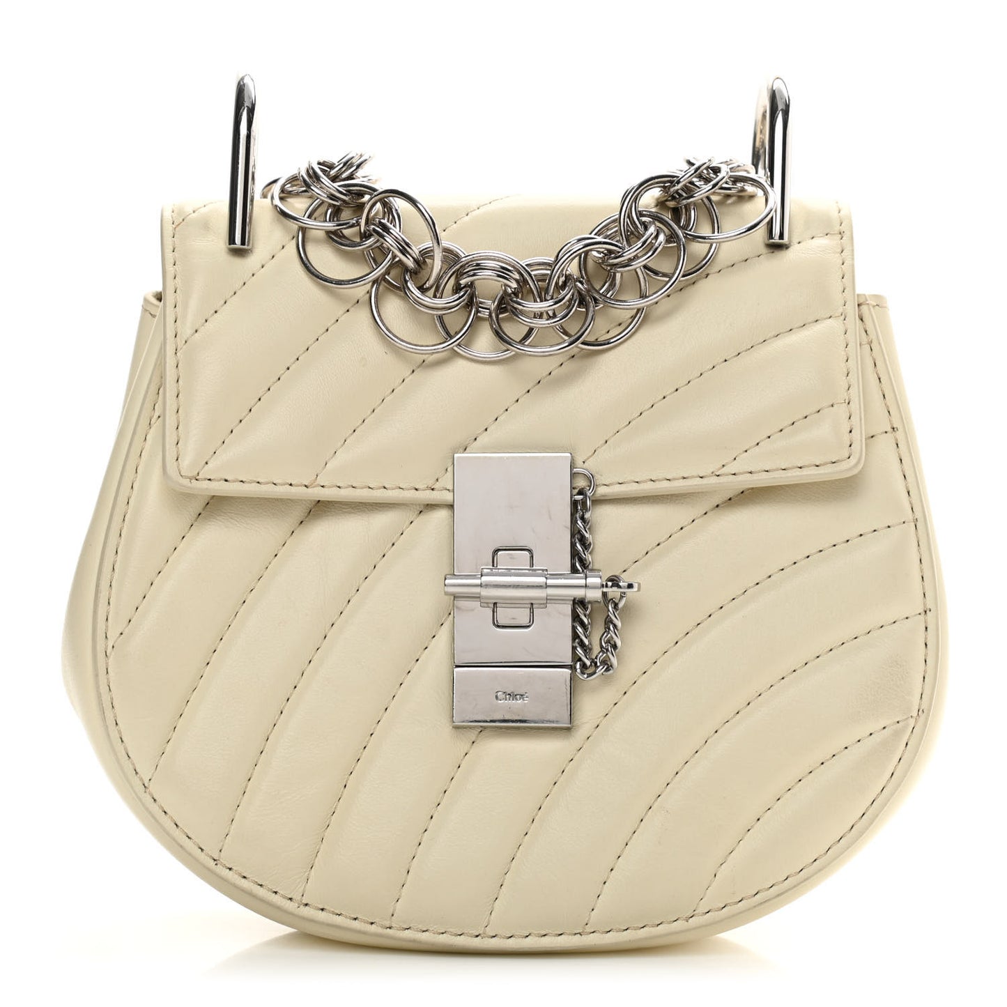 Calfskin Quilted Mini Drew Bijou Shoulder Bag Natural White