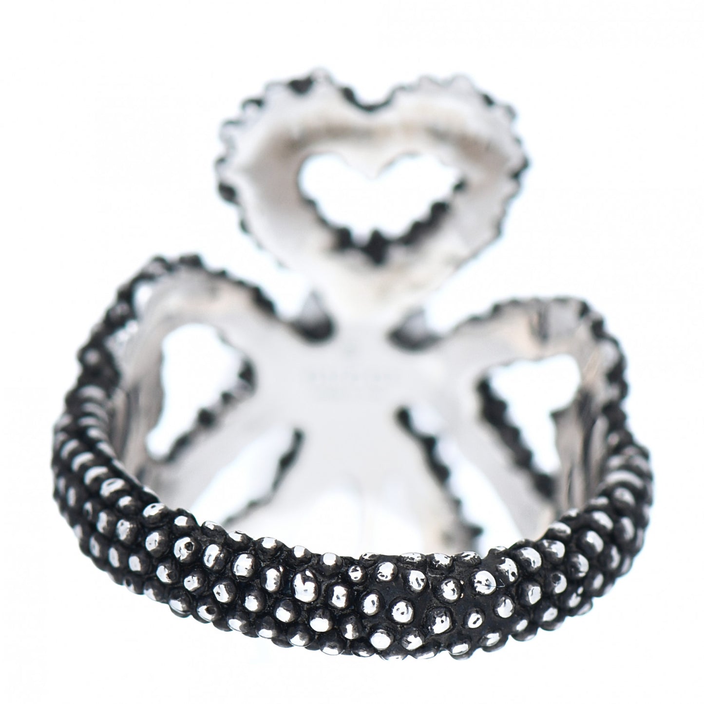 Sterling Silver Glass Pearl Heart Ribbon Ring 50 5.5
