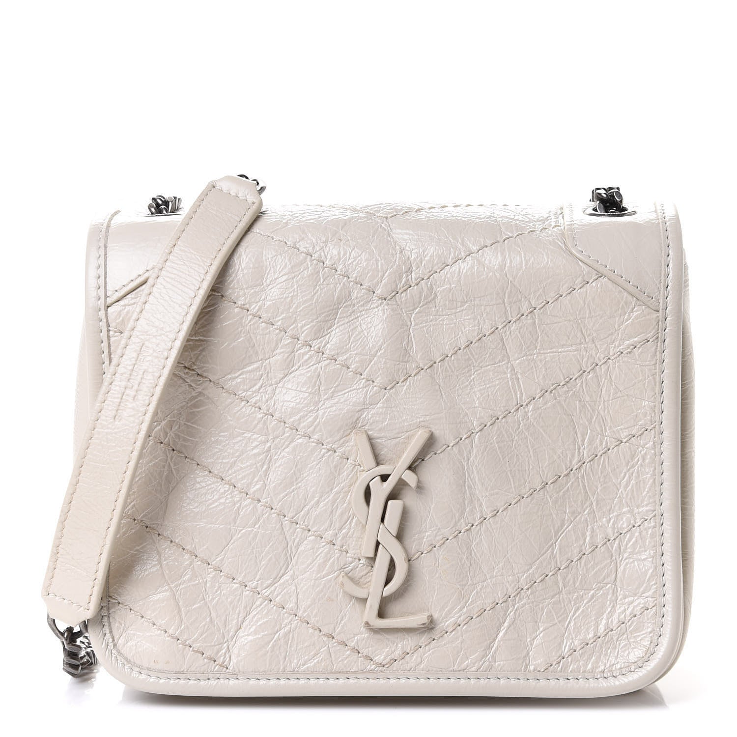 Saint Laurent Crinkled Calfskin Matelasse Monogram Niki Chain Wallet Crema Soft 1 of 4