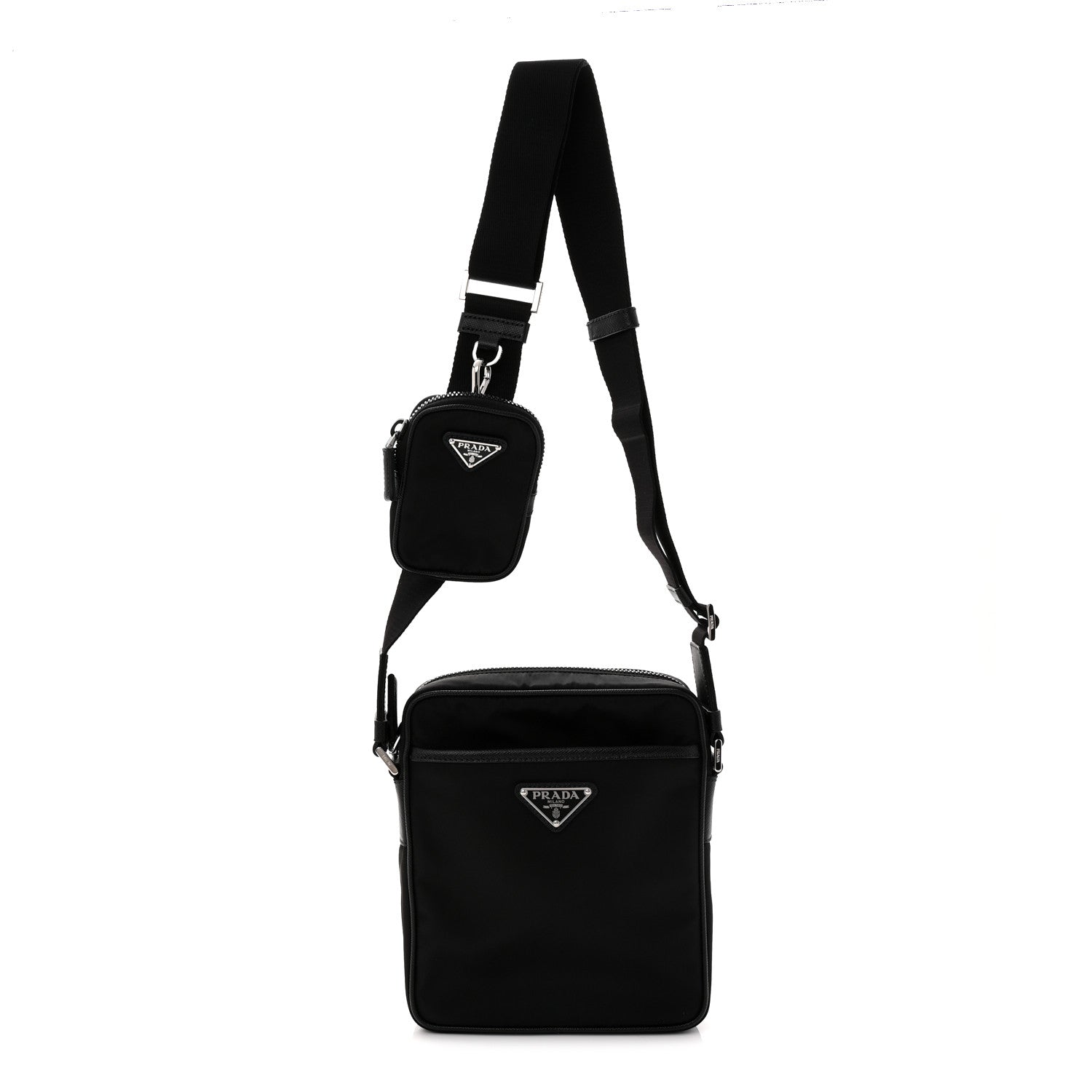 Prada Tessuto Nylon Saffiano Pocket Messenger Shoulder Bag Black 1 of 11