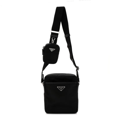 Prada Tessuto Nylon Saffiano Pocket Messenger Shoulder Bag Black 1 of 11