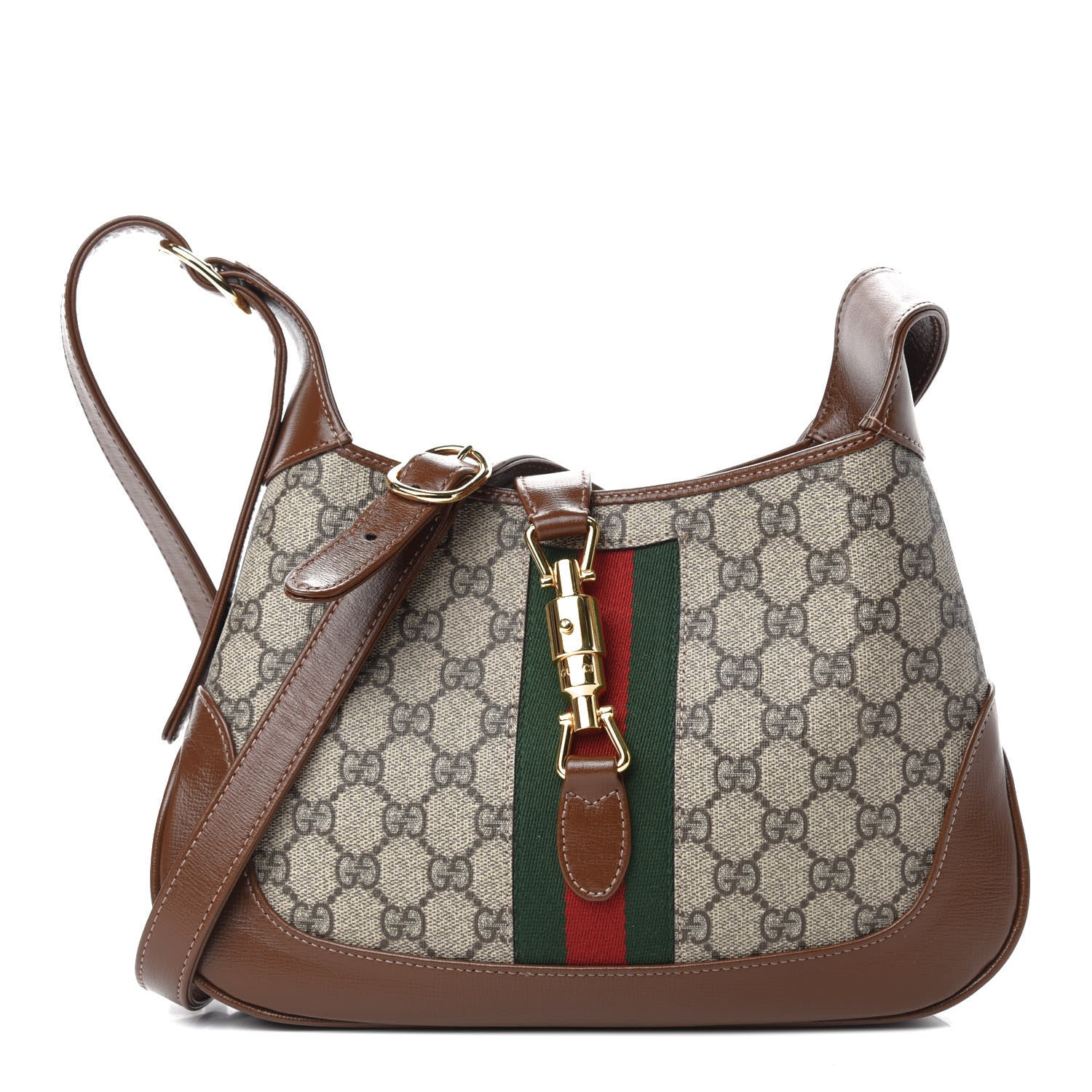 Gucci GG Supreme Monogram Azalea Calfskin Web Small Jackie 1961 Hobo Beige Ebony Brown Sugar 1 of 10