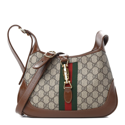 Gucci GG Supreme Monogram Azalea Calfskin Web Small Jackie 1961 Hobo Beige Ebony Brown Sugar 1 of 10