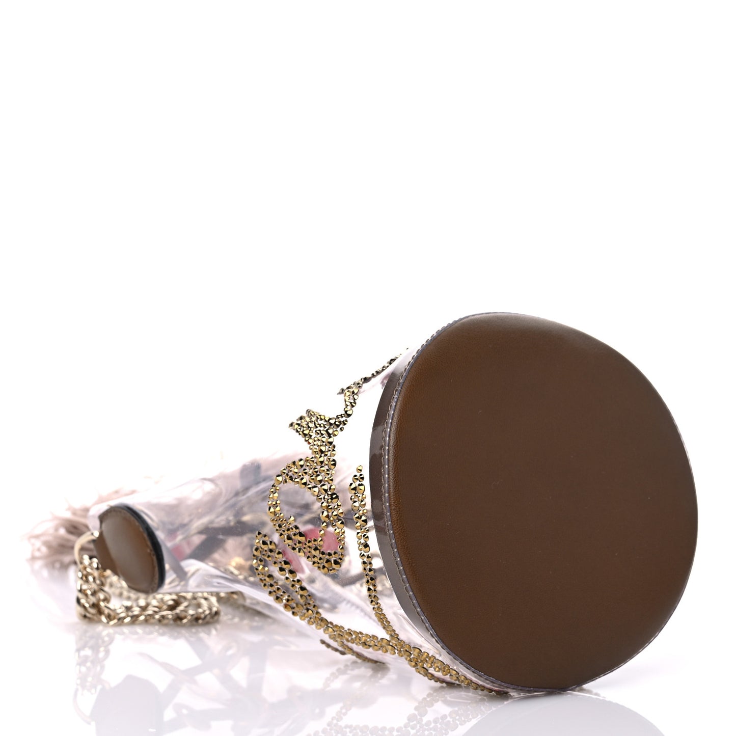 PVC Nappa Marie Jane Studded Bucket Bag Brown