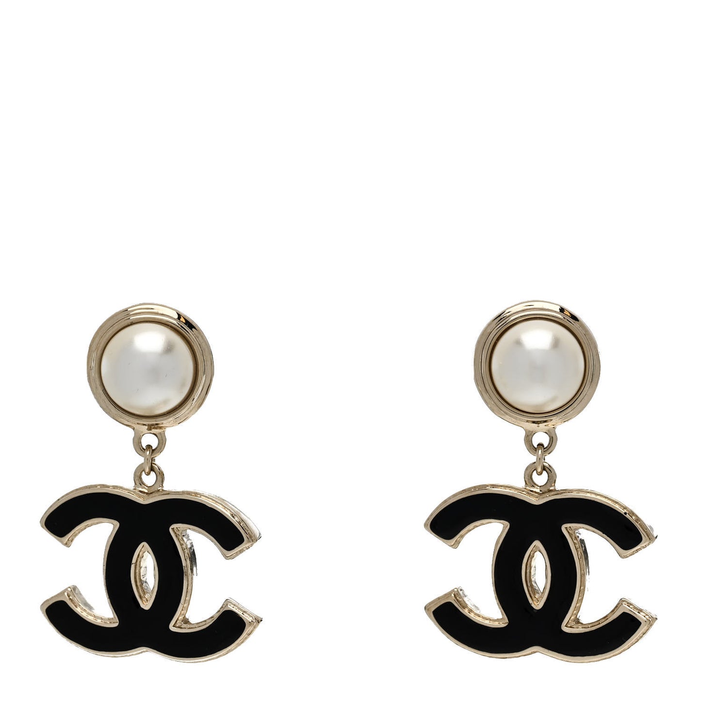 Pearl Enamel CC Drop Earrings Black