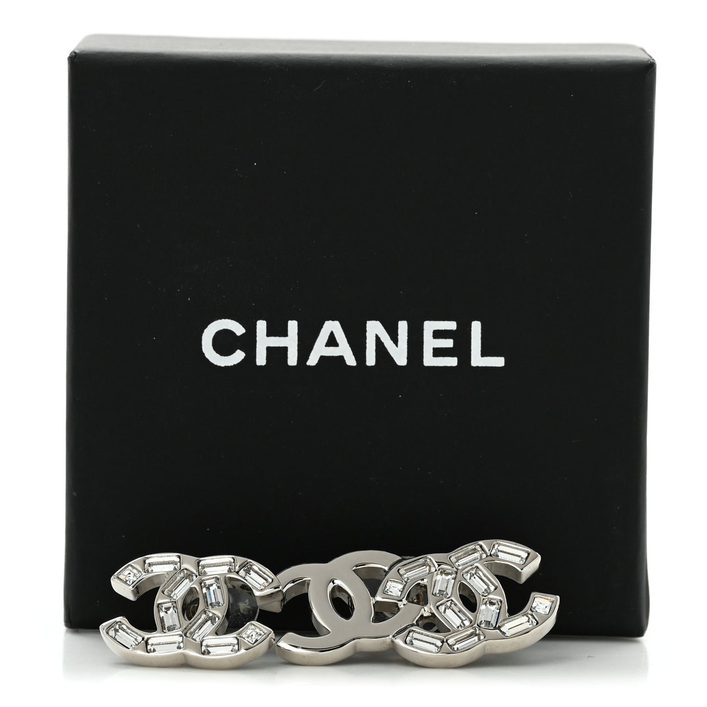Baguette Crystal Double CC Earrings Silver