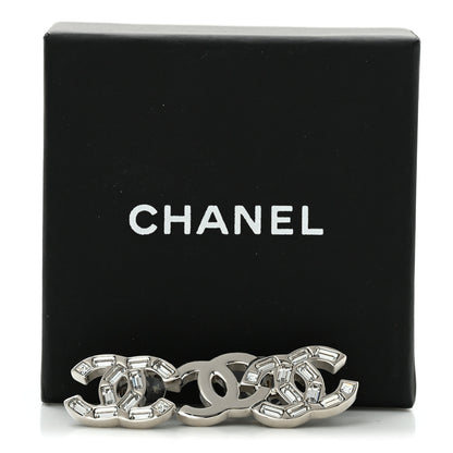 Chanel Baguette Crystal Double CC Earrings Silver 5 of 5