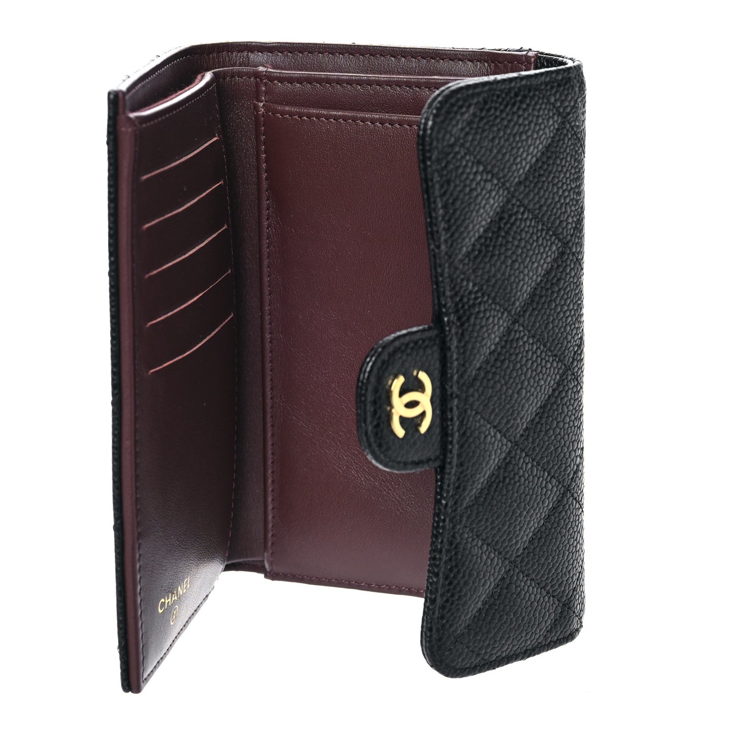 Caviar Quilted Medium Flap Wallet Black