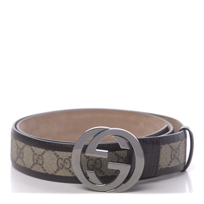 Gucci GG Supreme Monogram Niagara Lux Calfskin Interlocking G 40mm Belt 105 42 Beige Ebony Cocoa 1 of 6