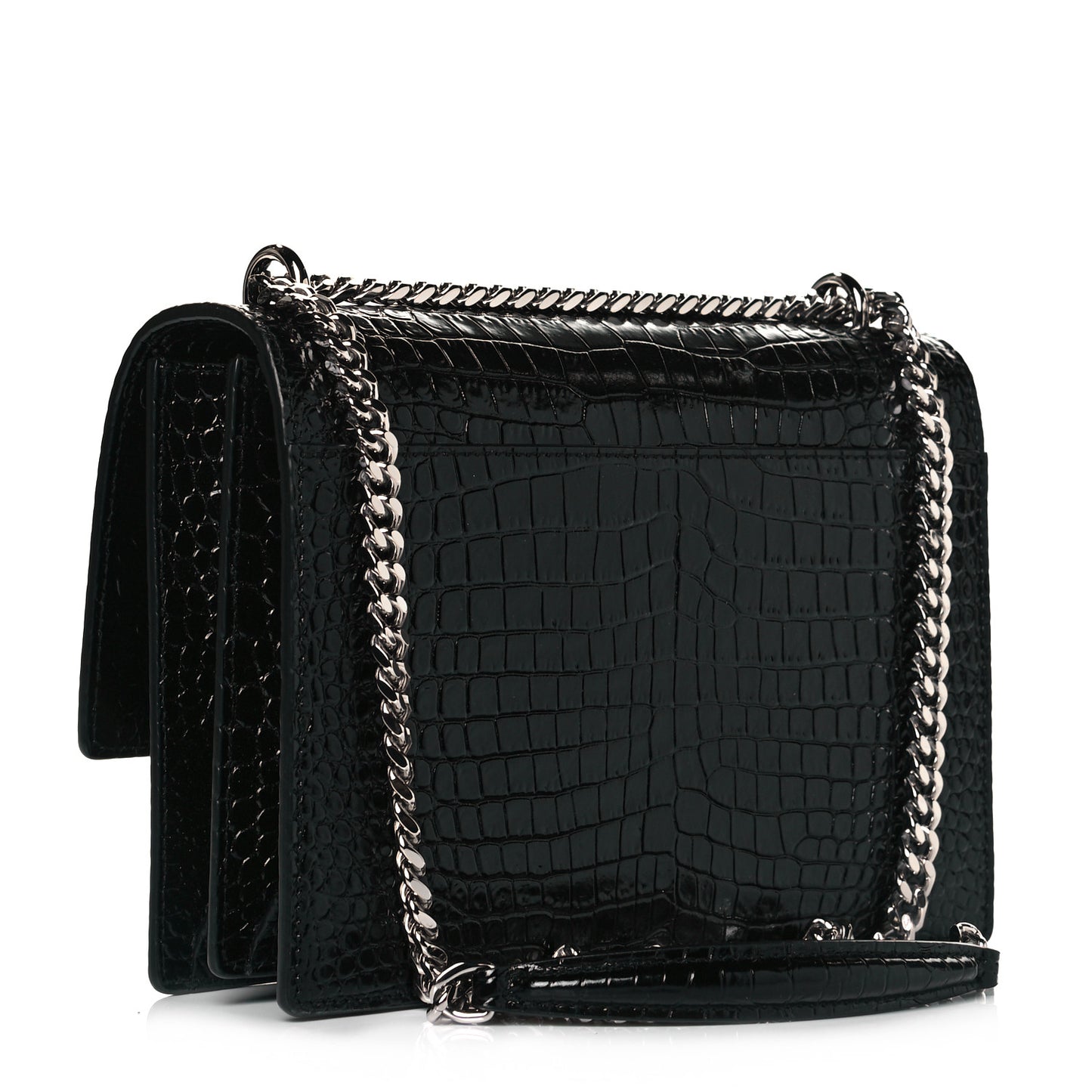 Calfskin Crocodile Embossed Medium Monogram Sunset Black