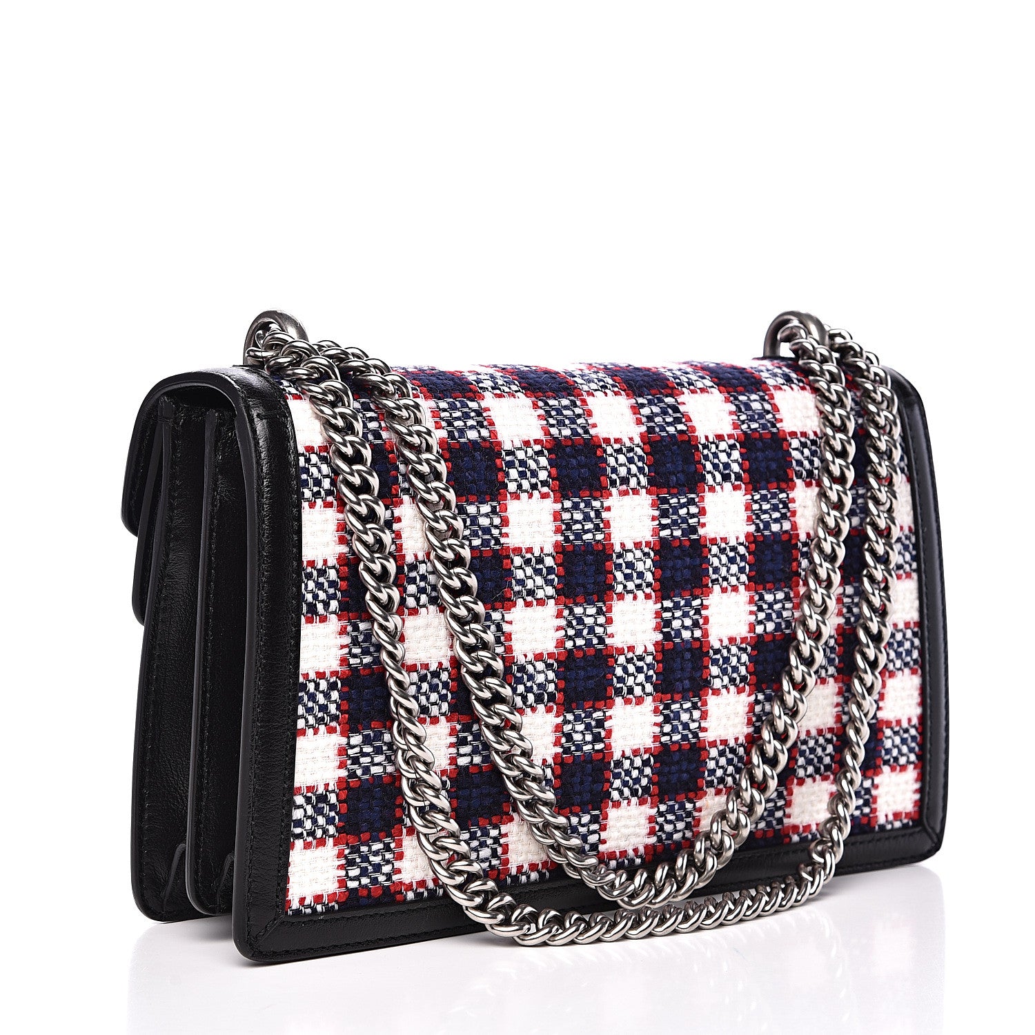 Gucci Vintage Tweed Check Small Dionysus Shoulder Bag White Hibiscus Red Marine 2 of 10