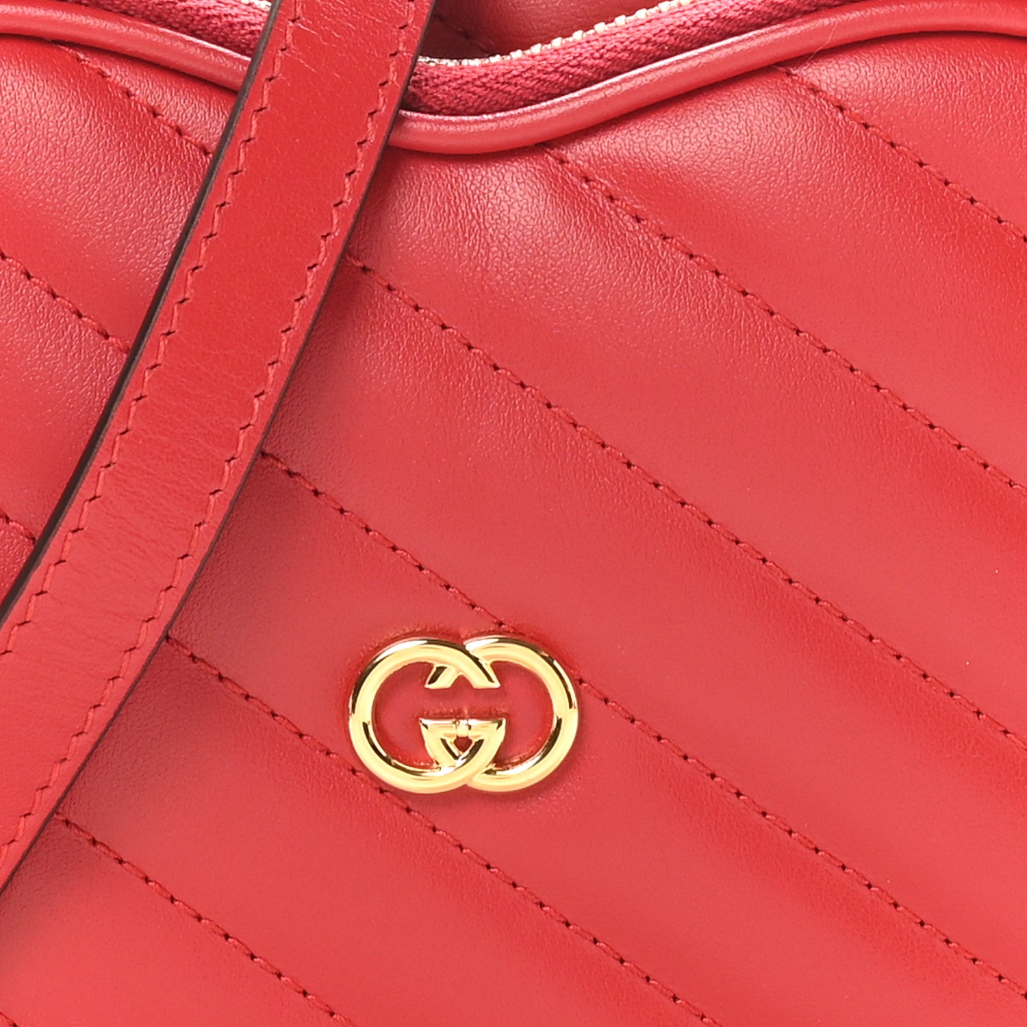 Gucci Calfskin Matelasse Diagonal Mini Interlocking G Heart Shoulder Bag Hibiscus Red 9 of 11