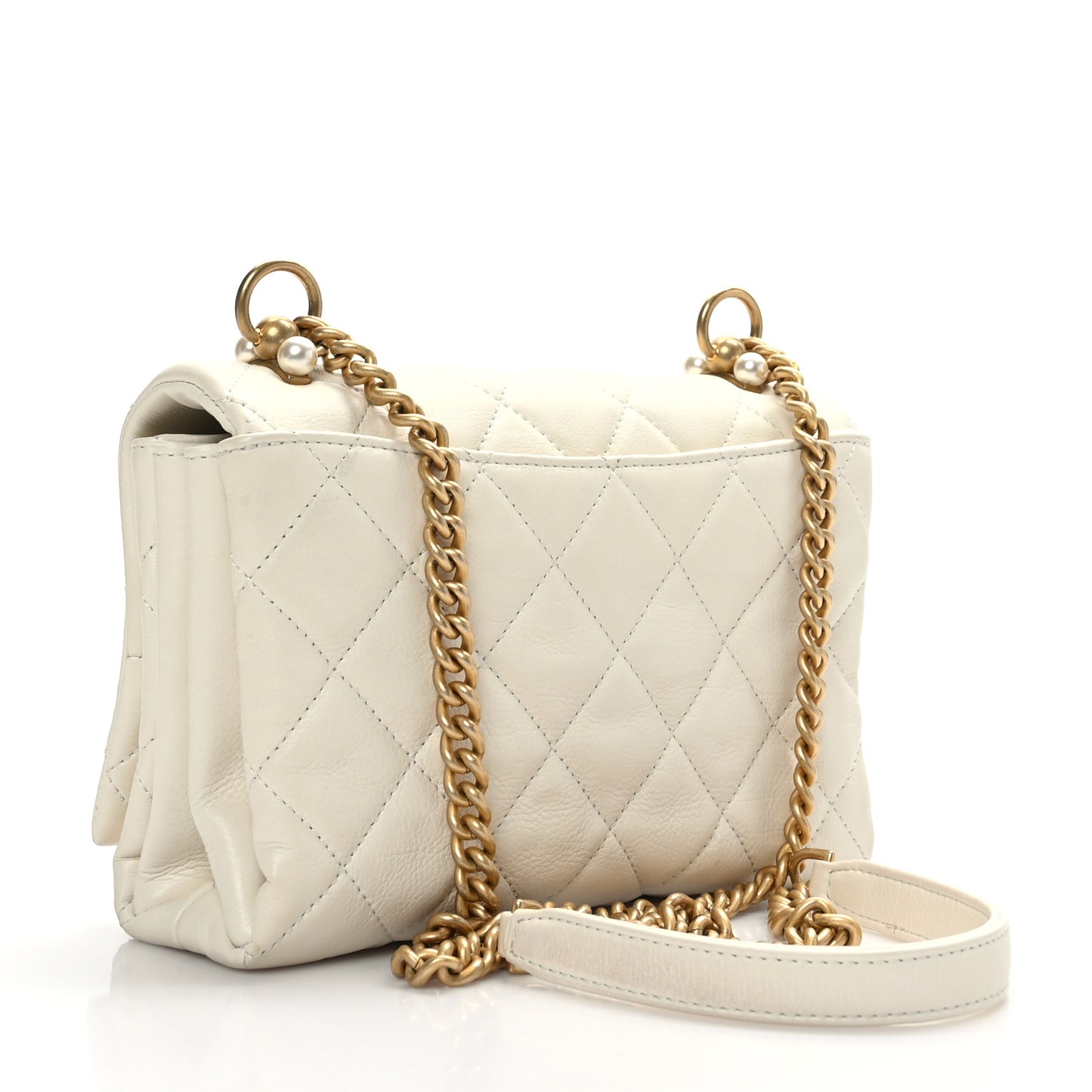 Calfskin Quilted Accordion Pearl CC Flap Bag White