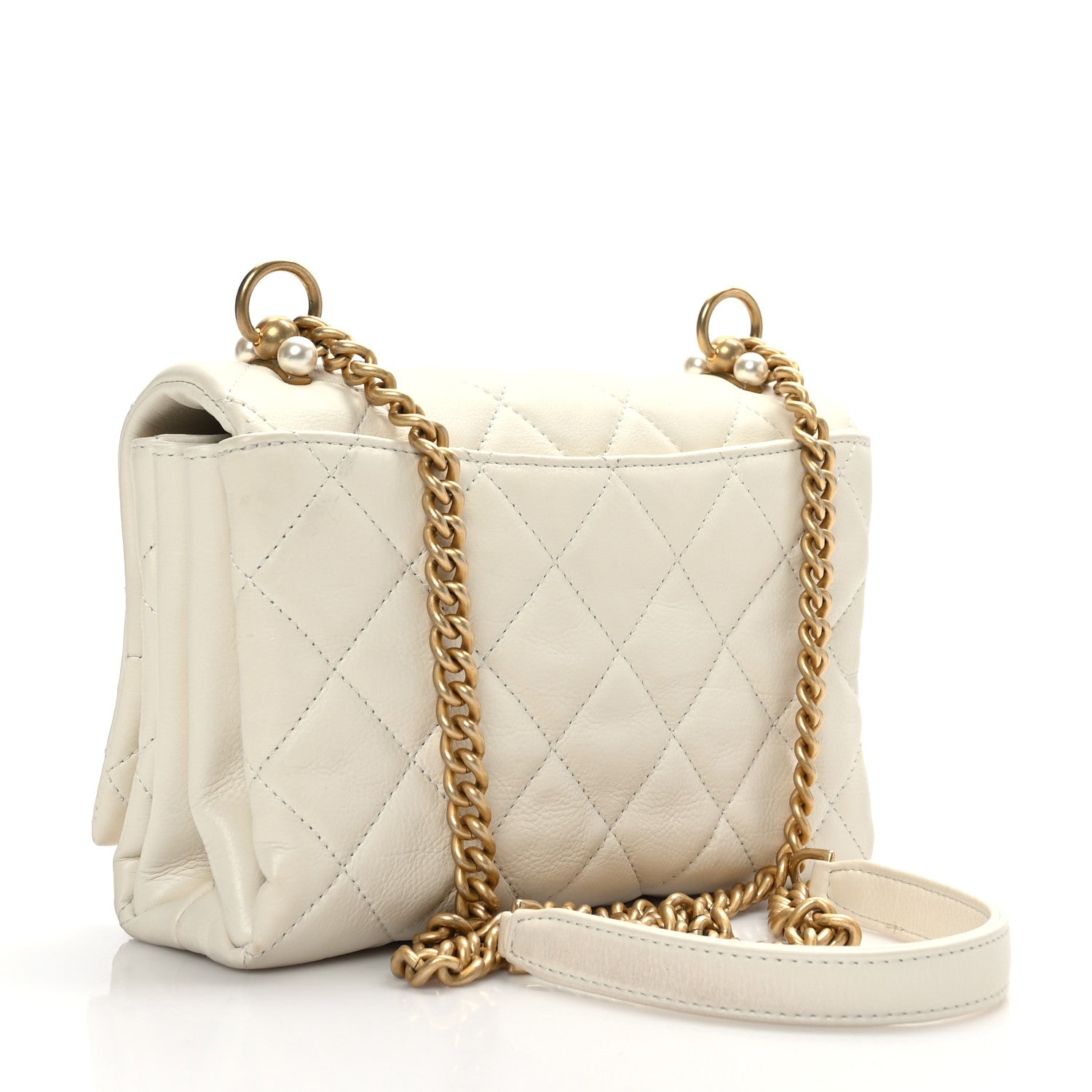 Chanel Calfskin Quilted Accordion Pearl CC Flap Bag White 3 of 11