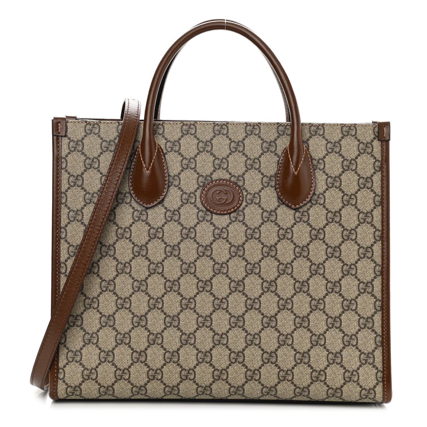 Gucci GG Supreme Monogram Azalea Calfskin Small Retro Interlocking G Tote Bag Beige Ebony Brown Sugar 1 of 10