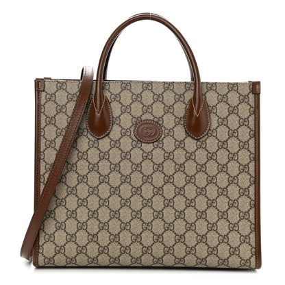 Gucci GG Supreme Monogram Azalea Calfskin Small Retro Interlocking G Tote Bag Beige Ebony Brown Sugar 1 of 10