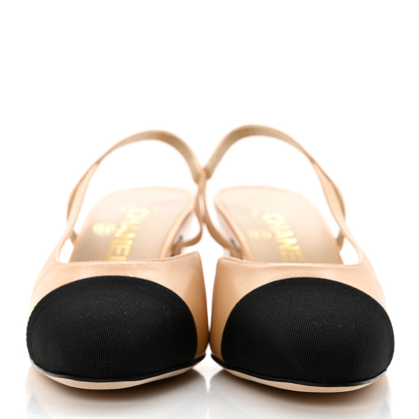 Goatskin Grosgrain Cap Toe CC Slingback Pumps 37 Beige Black