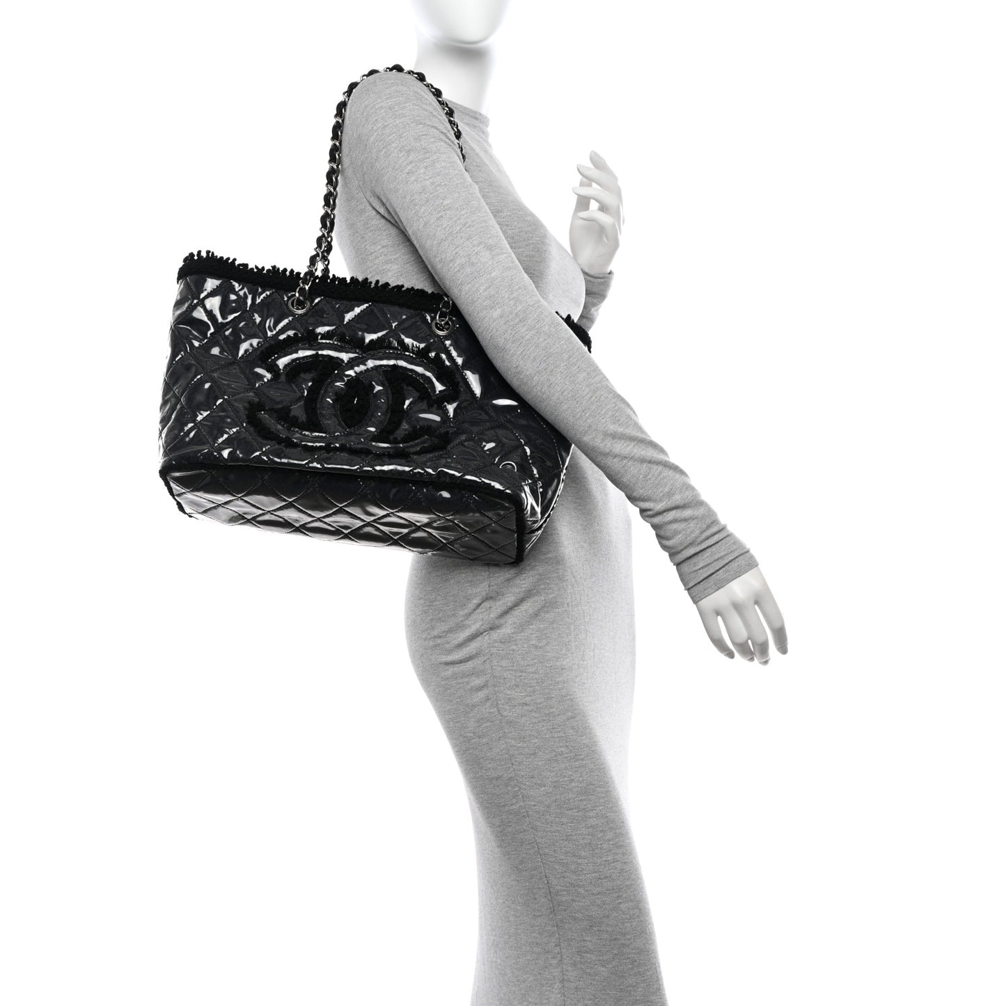 Vinyl Quilted Funny Tweed Tote Black