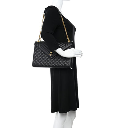 Saint Laurent Grain De Poudre Textured Mixed Matelasse Large Triquilt Monogram Satchel Black 2 of 15
