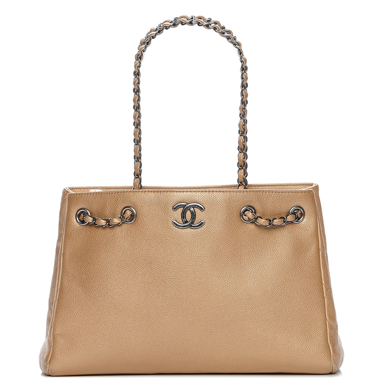 Chanel Metallic Grained Calfskin Woven Chain Medium Shopping Tote Beige 1 of 7