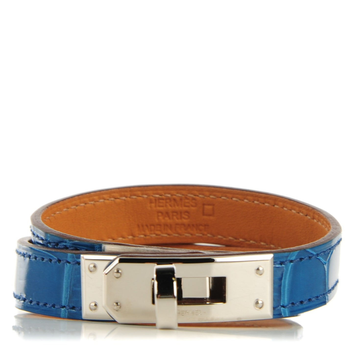 Shiny Alligator Kelly Double Tour Bracelet S Bleu Izmir