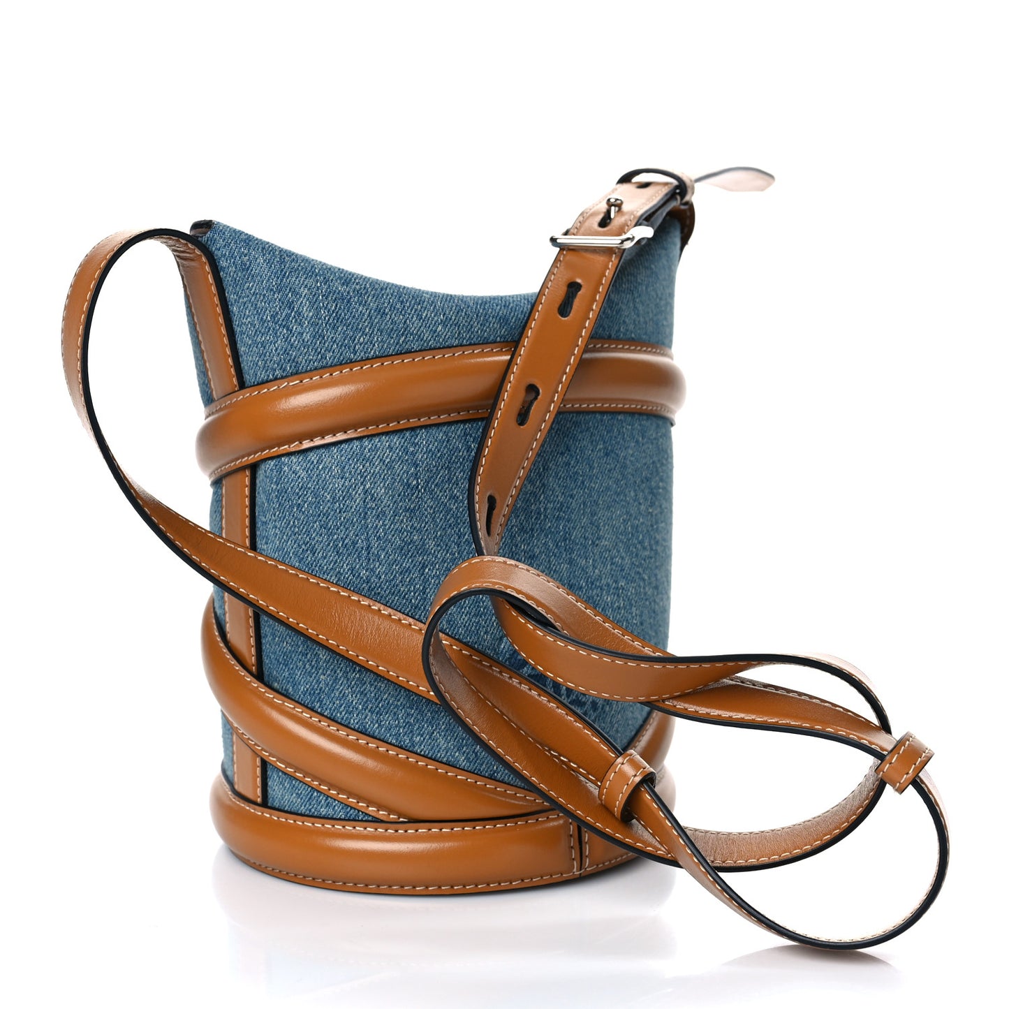 Denim The Curve Small Shoulder Bag Light Blue Tan