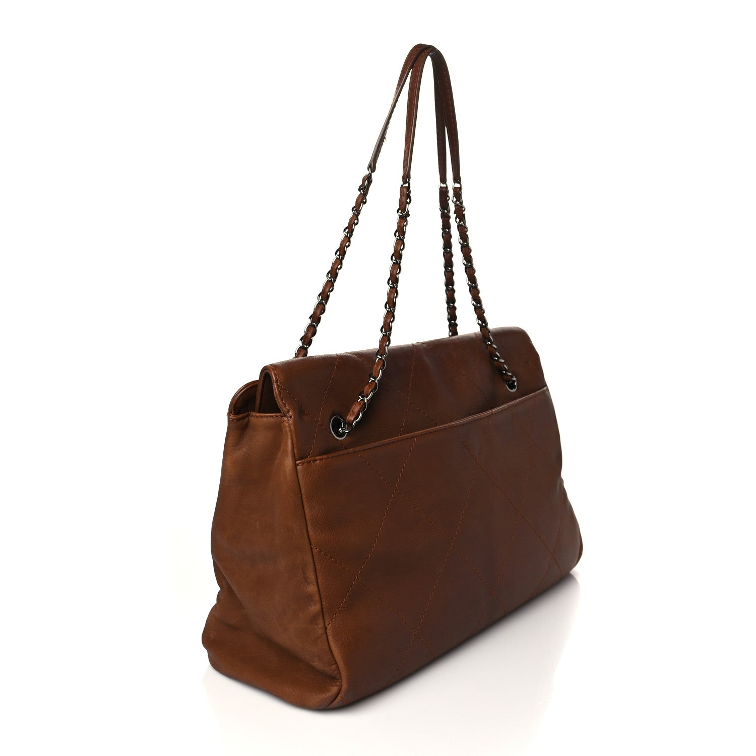 Chanel Washed Calfskin Diamond Stitch Large Hamptons Shopping Tote Brown 3 of 10