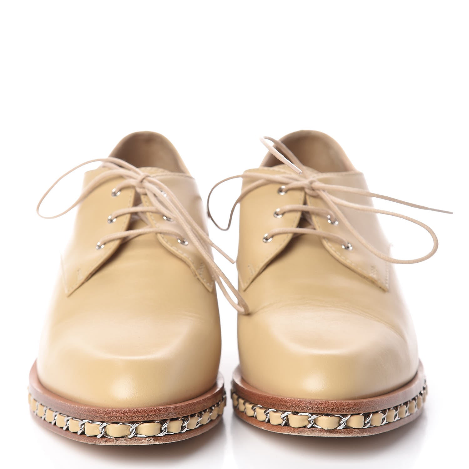 Chanel Calfskin Chain Lace Up Oxfords 37 Beige Clair 2 of 11