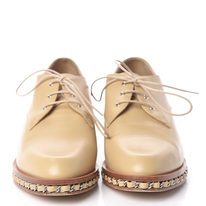 Chanel Calfskin Chain Lace Up Oxfords 37 Beige Clair 2 of 11