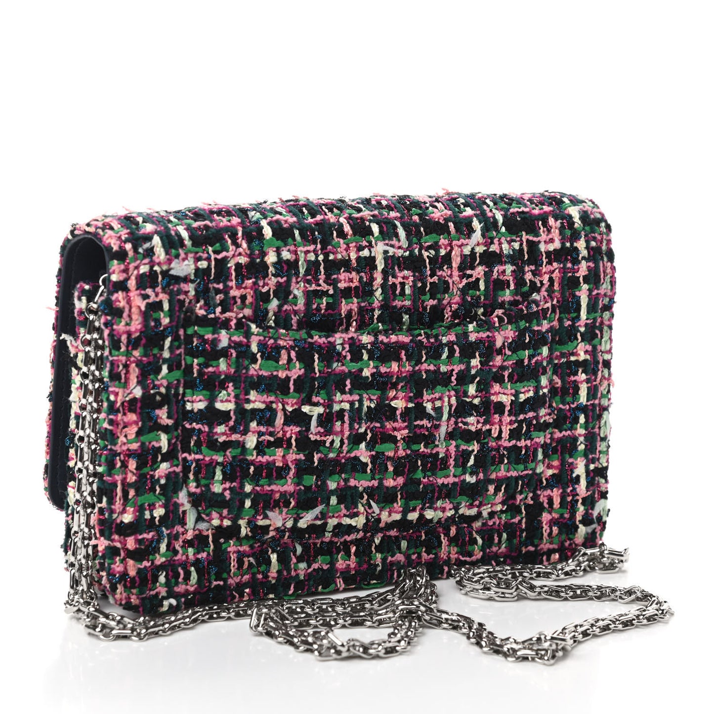 Tweed Quilted Reissue Wallet On Chain WOC Pink Multicolor