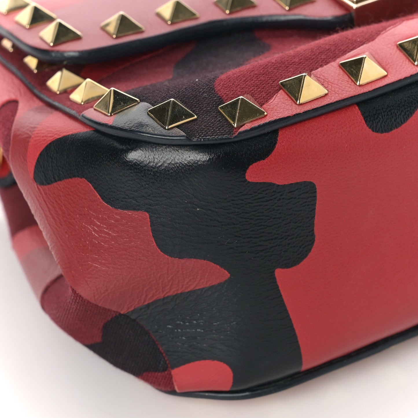 Nappa Canvas Camouflage Mini Rockstud Flap Saddle Crossbody Bag Red