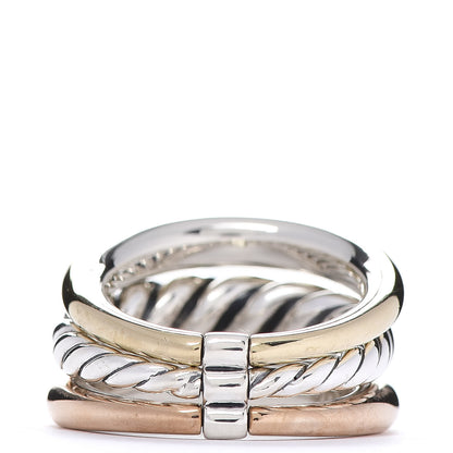 David Yurman Sterling Silver Bronze Brass Pure Form Three-Row Ring 56 7.5 4 of 5