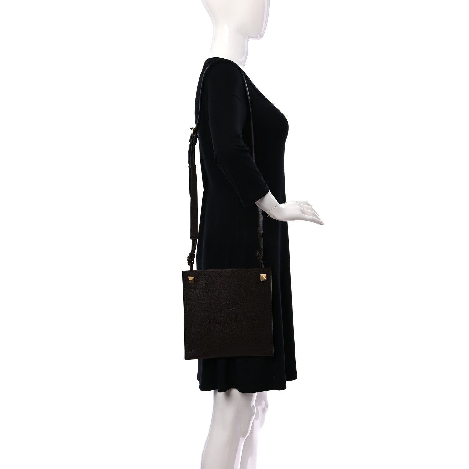 Valentino Garavani Pebbled Calfskin Roman Stud Logo Crossbody Pouch Brown 2 of 9