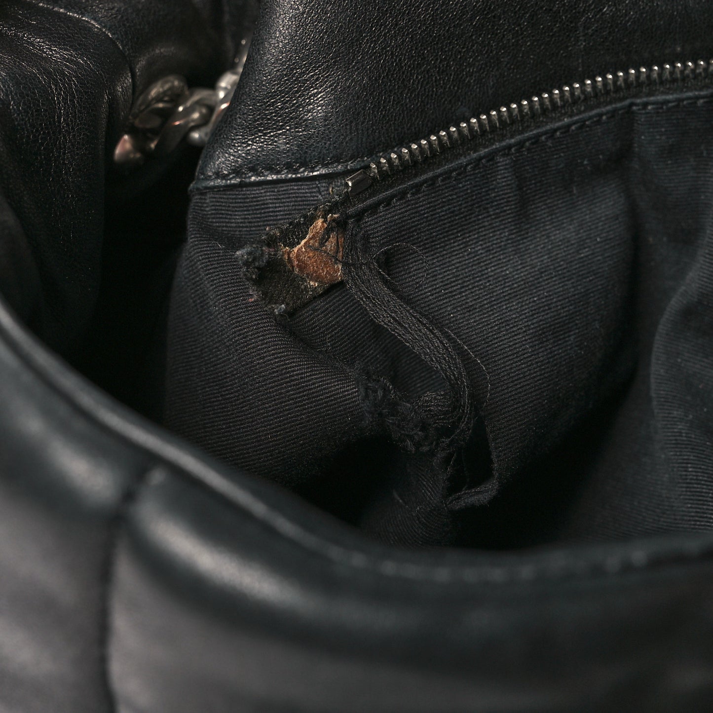 Lambskin Quilted Medium Loulou Puffer Monogram Chain Satchel Black
