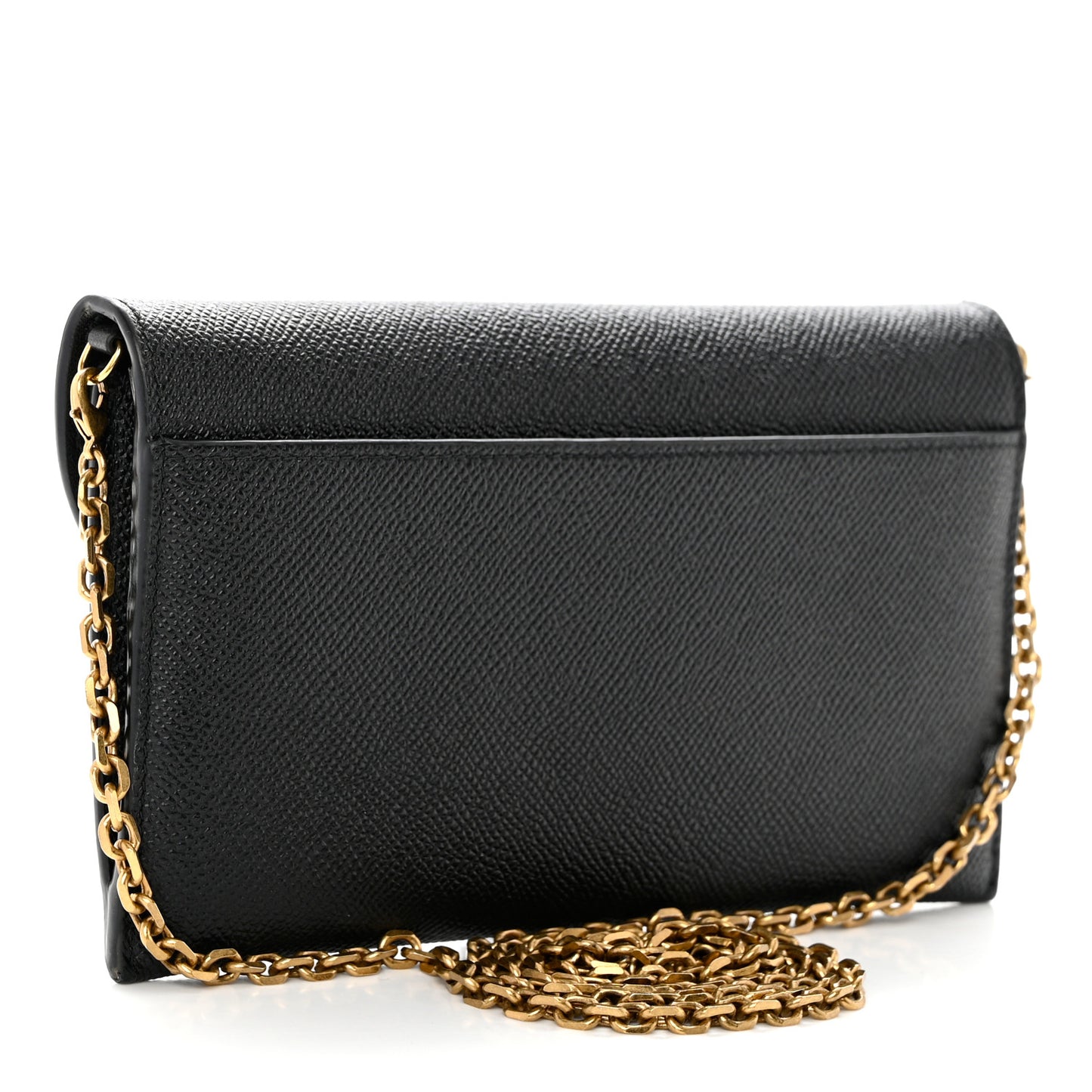 Grained Calfskin Saddle Chain Wallet Pouch Black