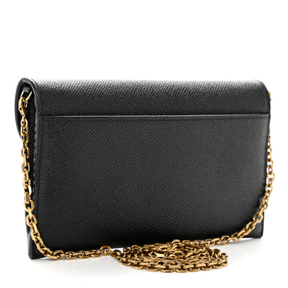 Christian Dior Grained Calfskin Saddle Chain Wallet Pouch Black 4 of 12