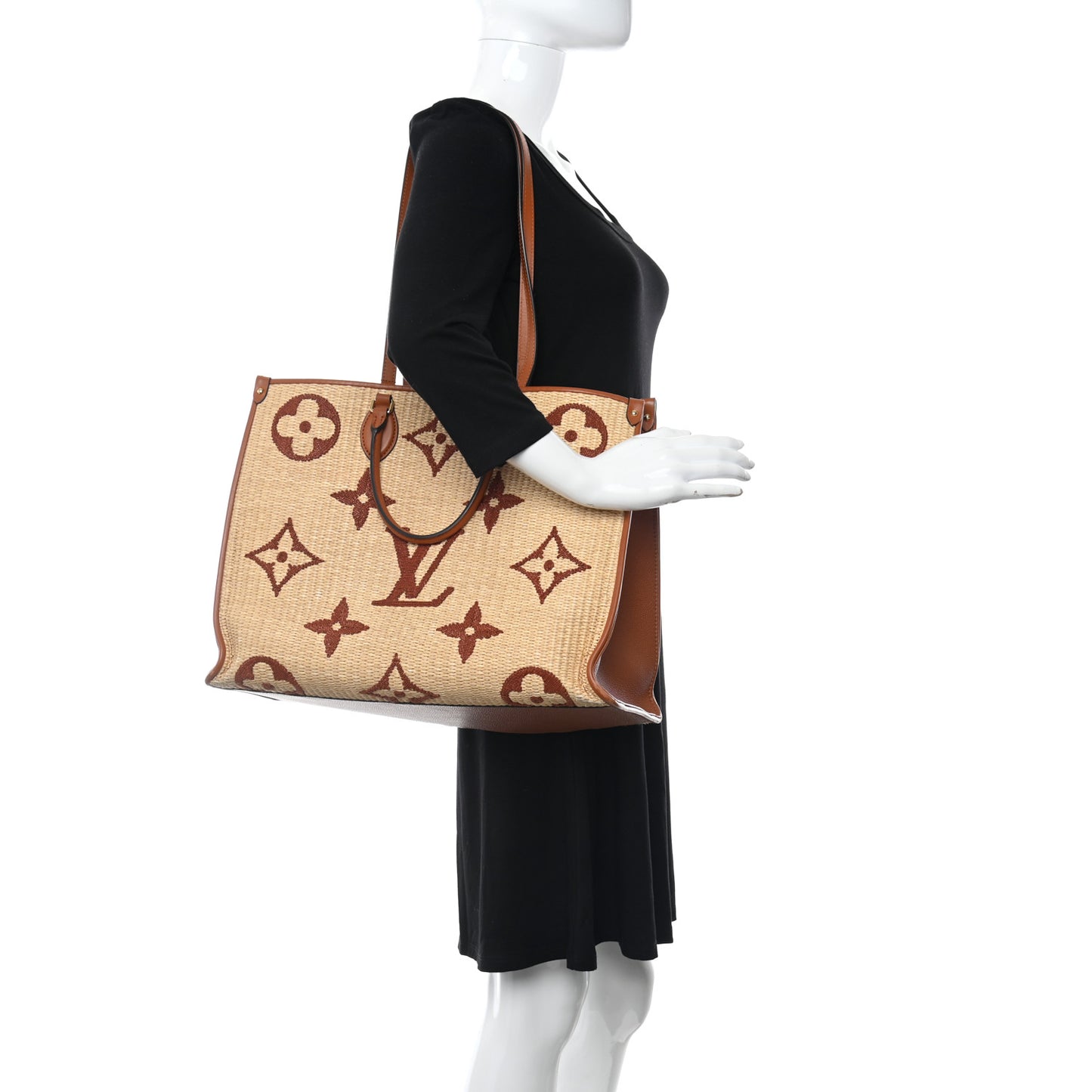 Raffia Calfskin Monogram Giant Onthego GM Tan