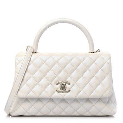 Chanel Iridescent Caviar Quilted Small Coco Handle Flap White 1 of 10