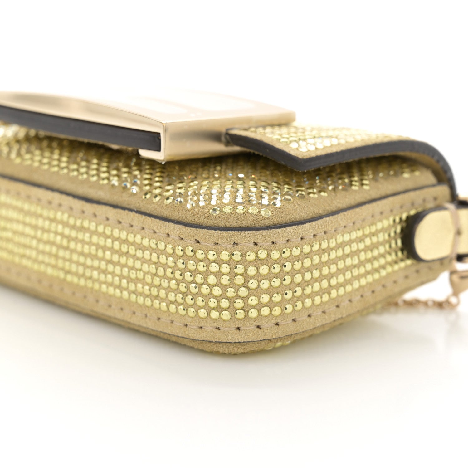 Fendi Crystal Vitello Laminato FF Nano Maxi Buckle Baguette Charm Light Gold 10 of 10