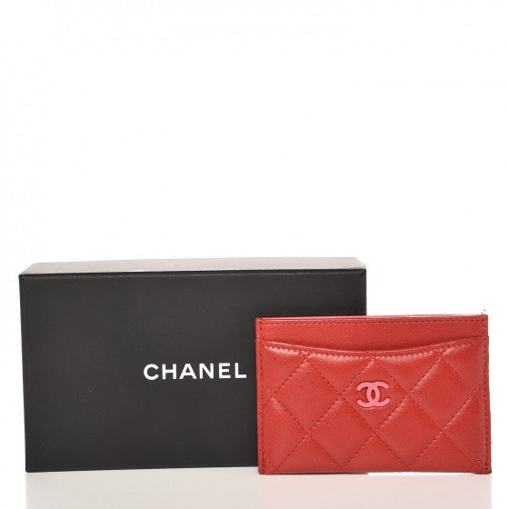 Chanel Lambskin Quilted Card Holder Red Pink 9 of 9